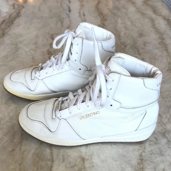 Valentino ~ White Leather High Top Sneakers ~ Men's US 8 / EU 41; Italy - Picture 10 of 15